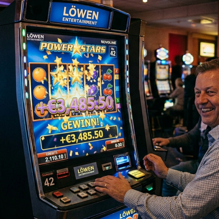 Löwen Spielautomaten - Spieler gewinnt in Power Stars