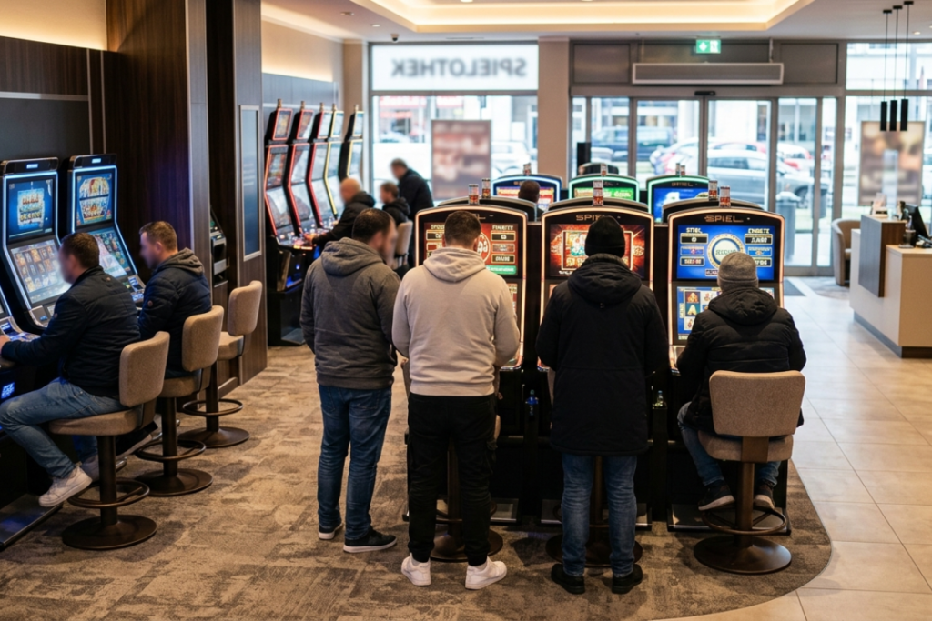 Moderne Spielothek mit eleganter Einrichtung und Spielgeräten