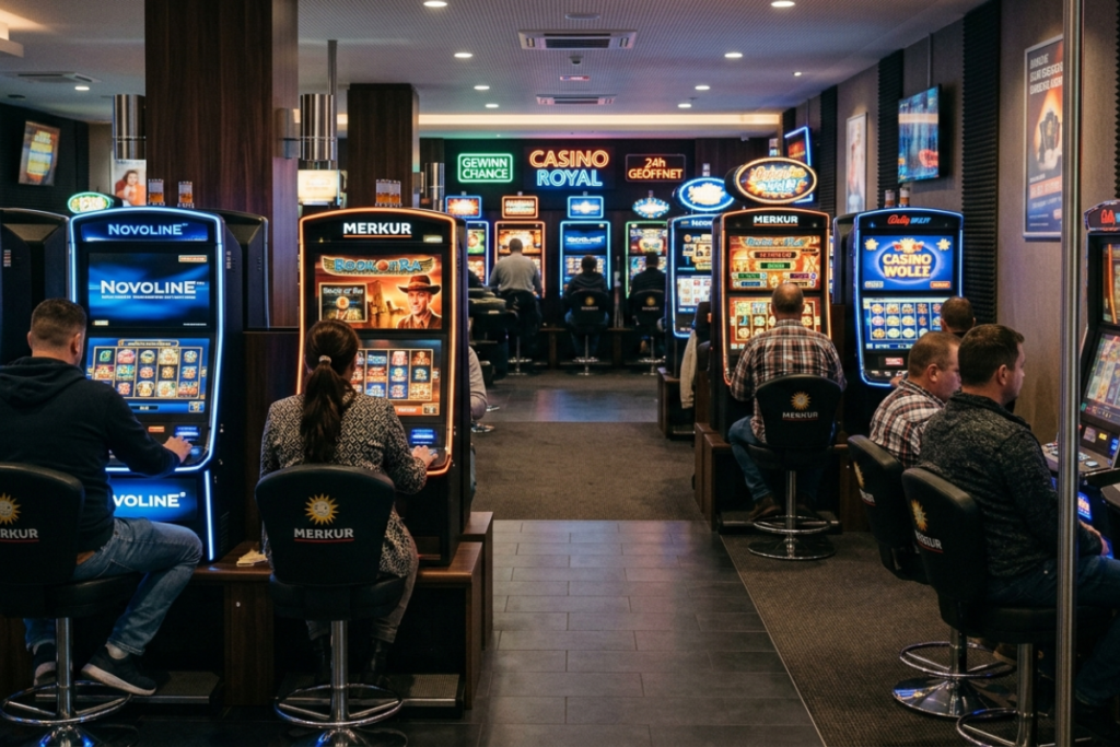 Spielautomaten in einer gepflegten und übersichtlichen Spielhalle