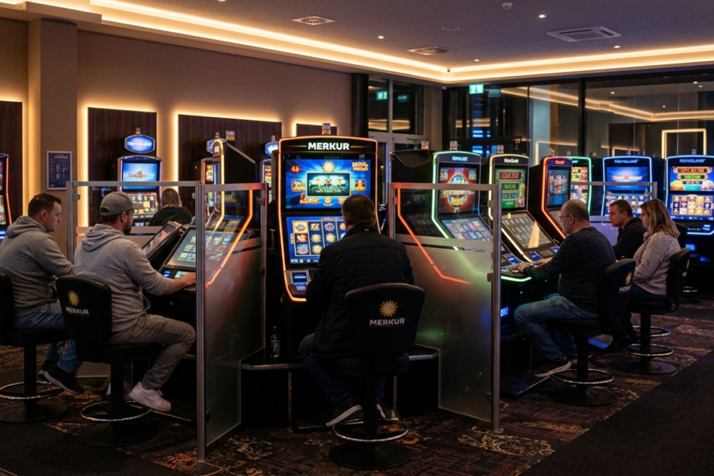 Geräumige und helle Spielhalle mit aktuellen Spielautomaten