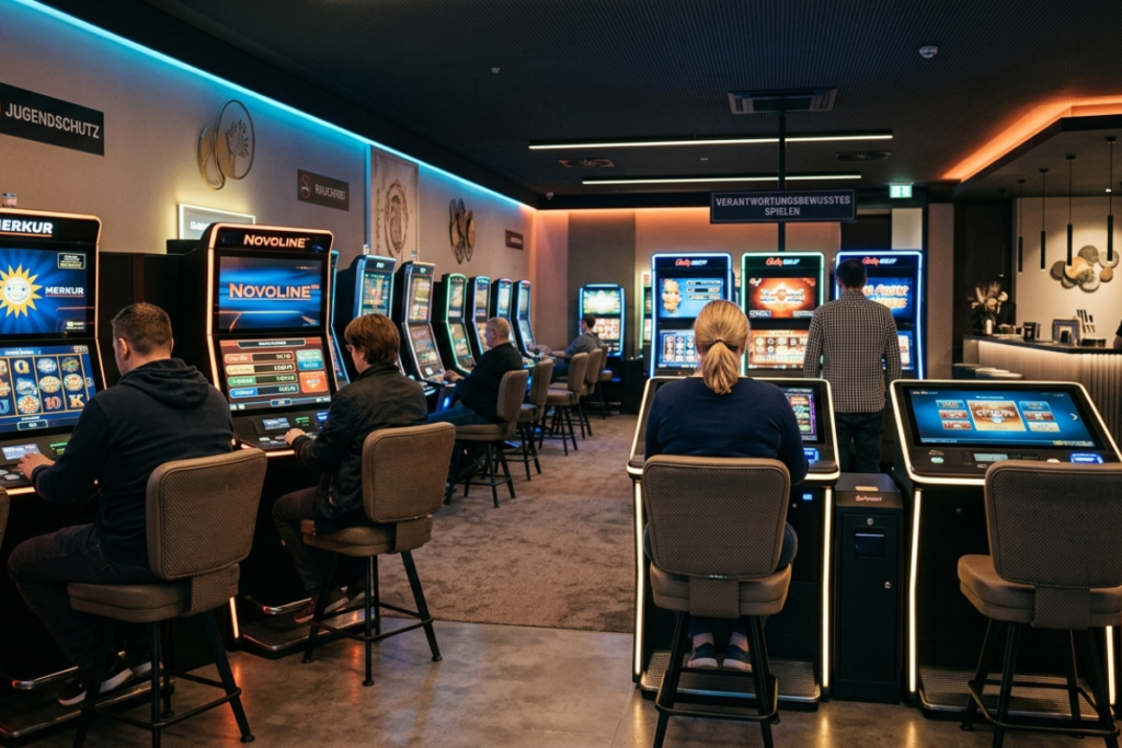 Gut gepflegte Spielhalle mit verschiedenen Automatentypen