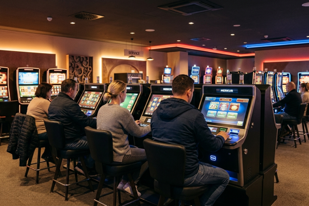 Spielothek Innenraum mit ansprechender Einrichtung und Spielautomaten