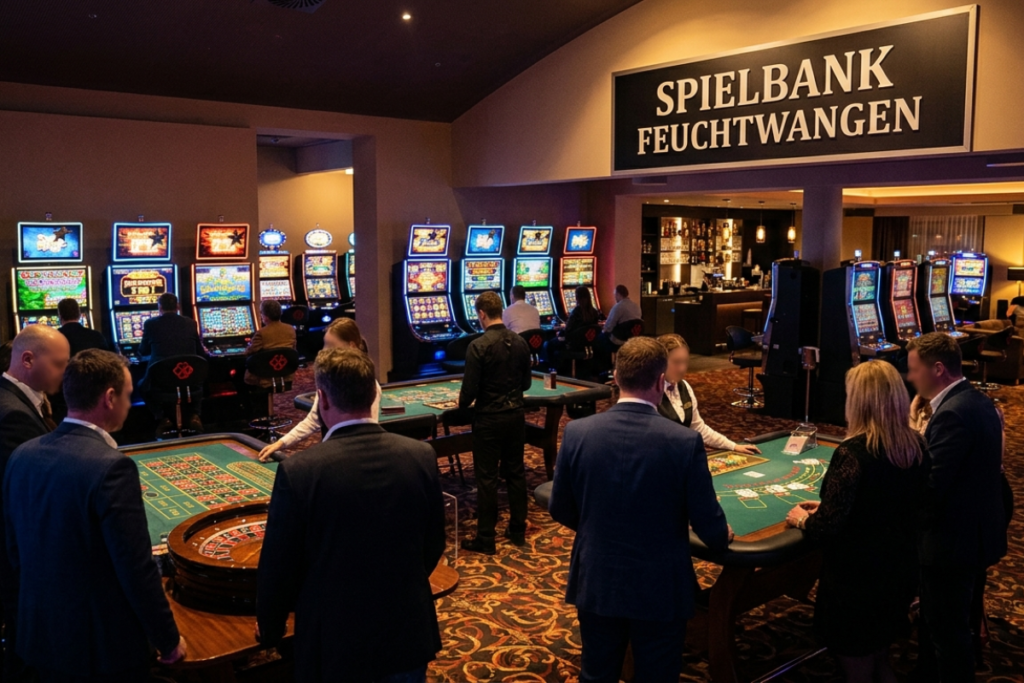 Spielbank Feuchtwangen - Innenbereich mit Tischen und Spielautomaten